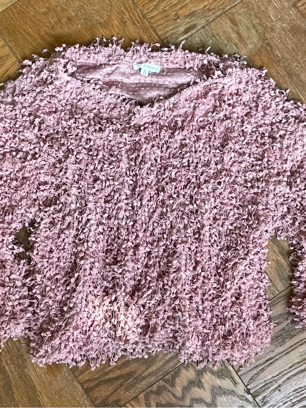 Blu Pepper Pink Shaggy Fringed Knit Sweater Boho Size M Excellent Condition